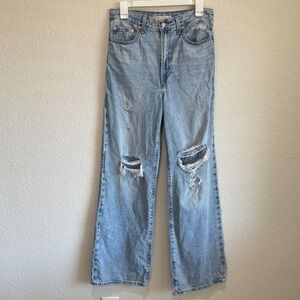 Levis Premium Ribcage Wide Leg Distressed Jeans Light Wash 27 Western Boho